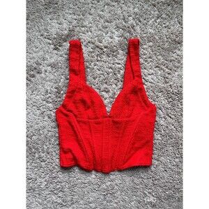 Zara Textured Corset Top in Red Orange Size SMALL